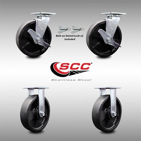 Service Caster 8 Inch SS Glass Filled Nylon Caster Set with 2 Brakes/Swivel Lock 2 Rigid SCC SCC-SS30S820-GFNR-TLB-BSL-2-R-2